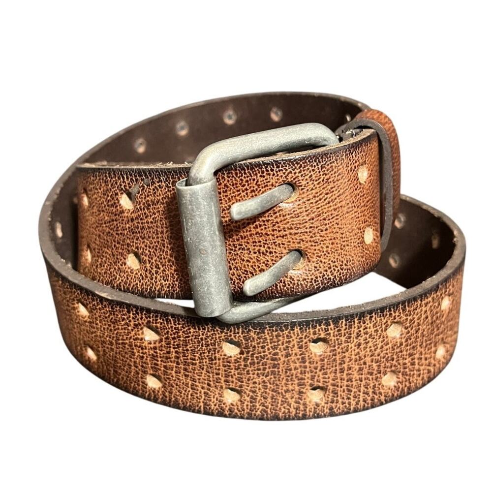 American Bison Men's 1.5" Full Grain Buffalo Leather Double Prong Belt Size 32